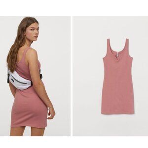 H&M Pink Solid Ribbed Jersey Dress size M